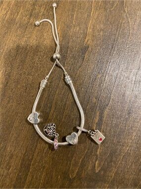 Pandora Silver Charm Bracelet with Pink Accents